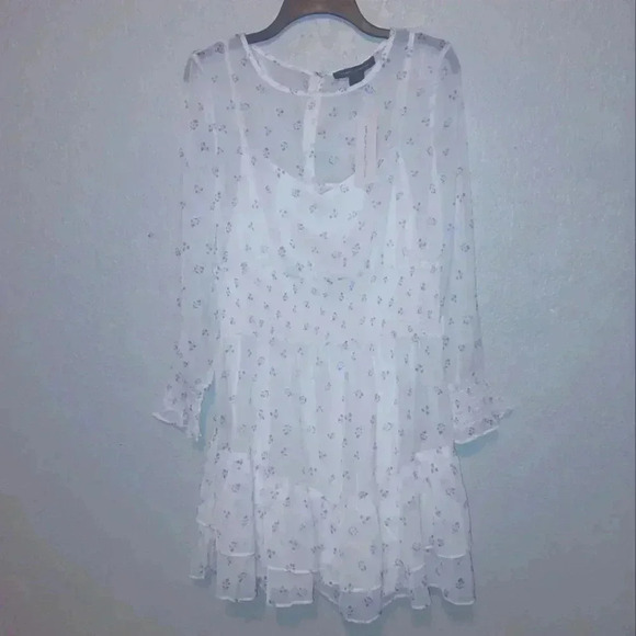 French Connection Cecilia Hallie Recycled Polyester Crinkle Ruffle Mini Dress L - Picture 4 of 13